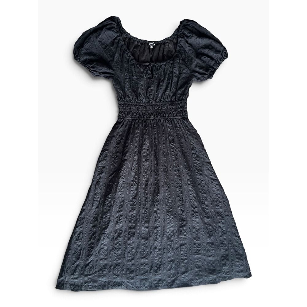 Madewell Black Seersucker Puff Sleeve Smocked Waist Midi Dress Women's Small